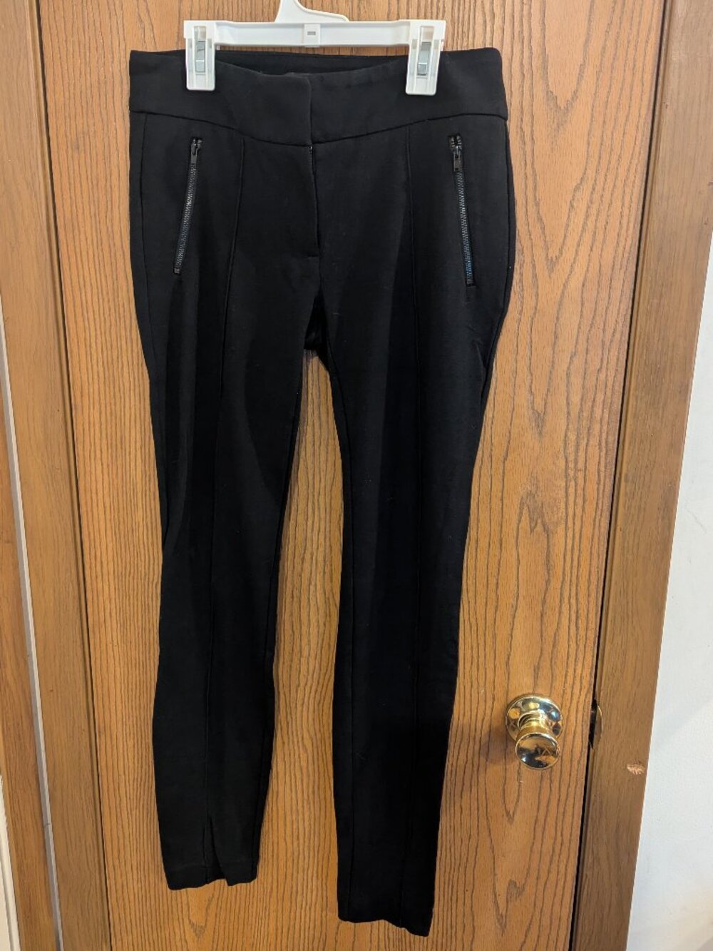 Loft Zipper Pocket Legging Slacks Pintucked Ponte Pants Black-Women's 4